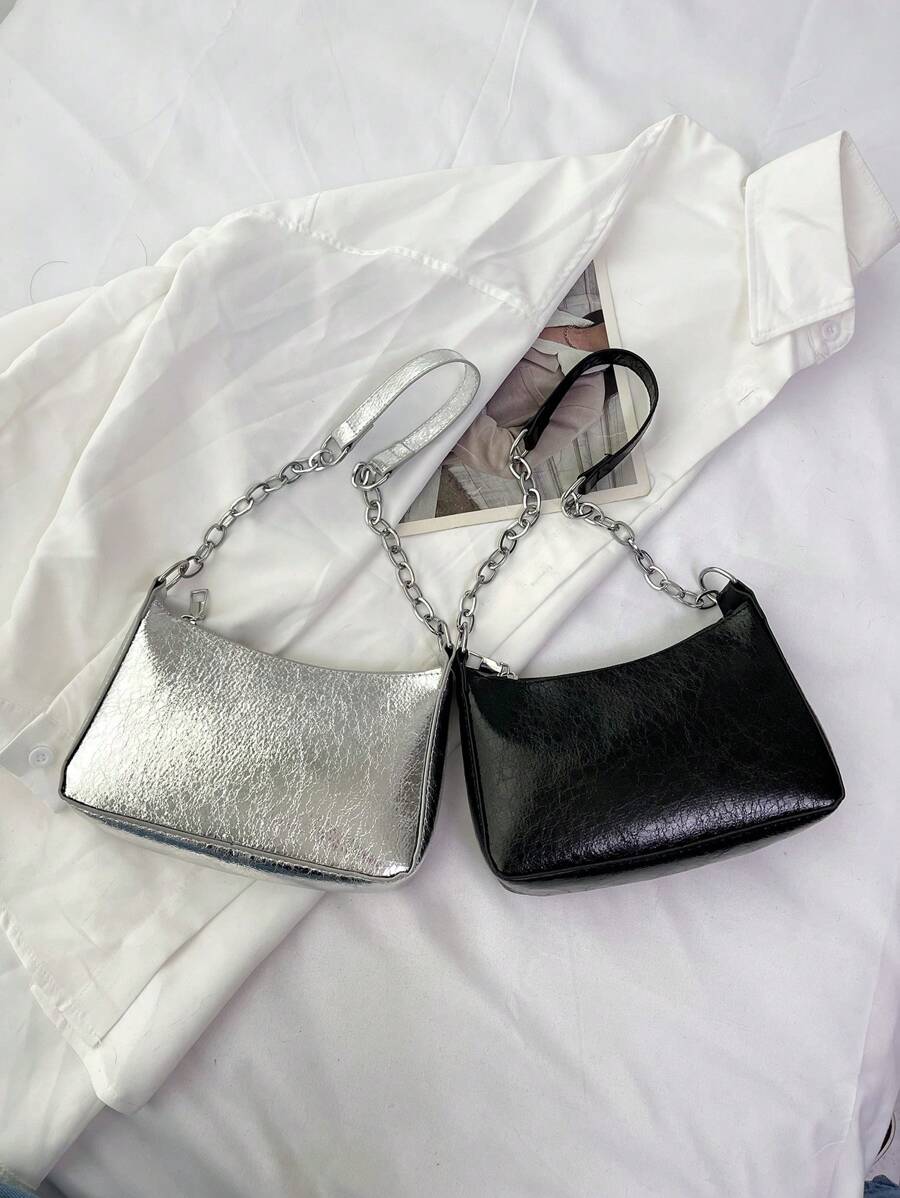 Túi Hobo dây kéo kim loại tối giản màu đen nhỏ để đi lại hàng ngày