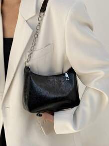 Túi Hobo dây kéo kim loại tối giản màu đen nhỏ để đi lại hàng ngày - màu đen - Xem 3