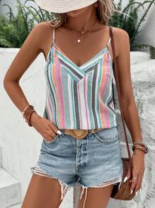 SHEIN LUNE 條紋印花吊帶上衣 - 彩色 - 查看 1