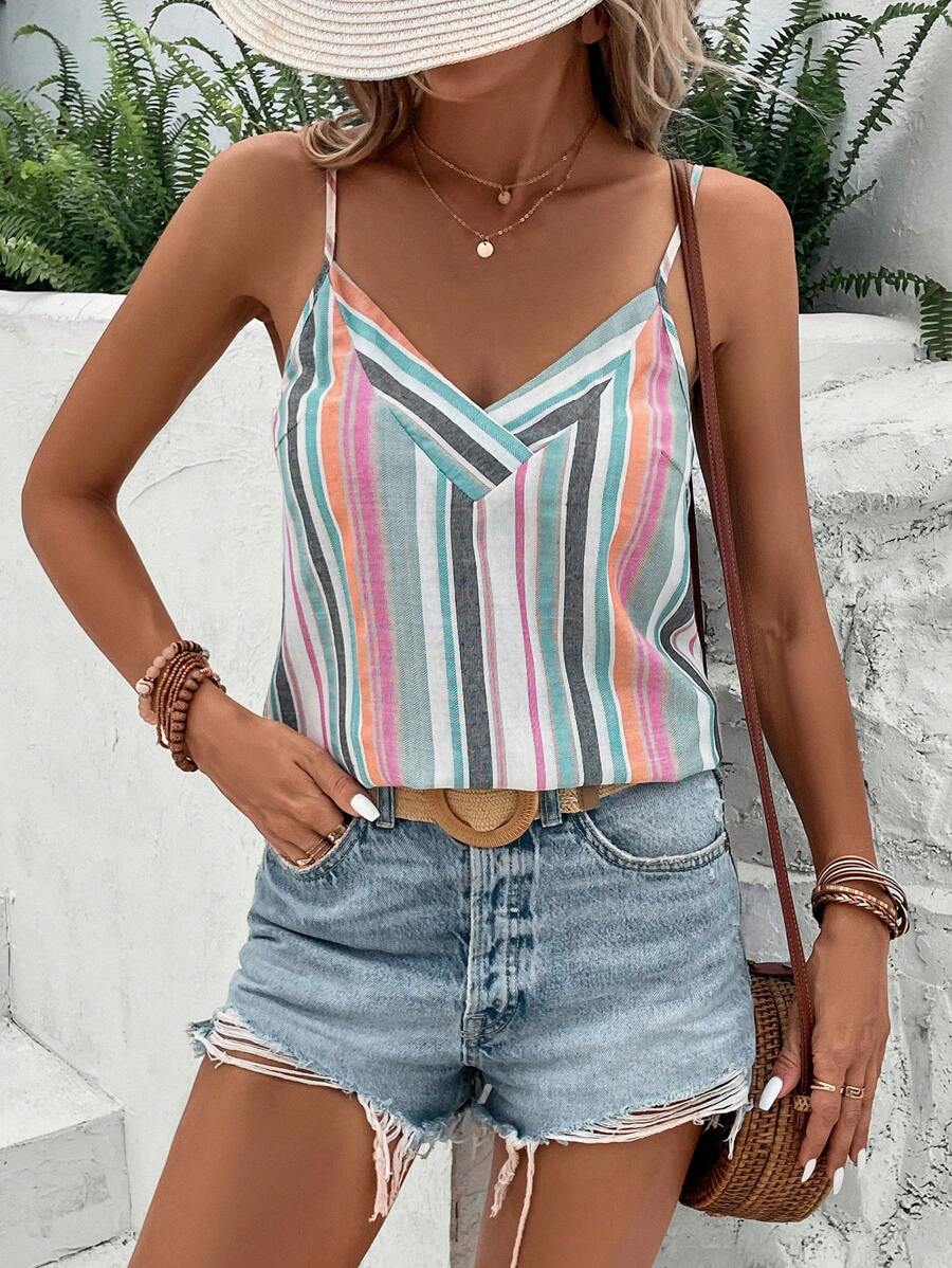 SHEIN LUNE 條紋印花吊帶上衣 - 彩色 - 查看 1