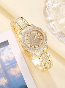 1入組水鑽裝飾石英表和5入組/套首飾套裝 - 金色 - 查看 4