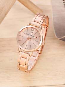 1入組極簡圓形錶盤指針石英表和1入組手鏈 - 玫瑰金 - 查看 3