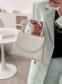 Túi đeo chéo mới đến với dây đeo dây chuyền, túi đeo vai nữ thiết kế họa tiết cá sấu và màu sắc đơn giản, túi đeo vai nữ, túi xách họa tiết sỏi sành điệu và cá tính, quà tặng Giáng sinh - trắng - Xem 2