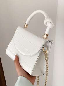 Túi đeo chéo mới đến với dây đeo dây chuyền, túi đeo vai nữ thiết kế họa tiết cá sấu và màu sắc đơn giản, túi đeo vai nữ, túi xách họa tiết sỏi sành điệu và cá tính, quà tặng Giáng sinh - trắng - Xem 3