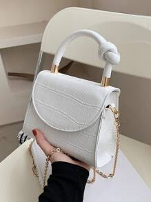 Túi đeo chéo mới đến với dây đeo dây chuyền, túi đeo vai nữ thiết kế họa tiết cá sấu và màu sắc đơn giản, túi đeo vai nữ, túi xách họa tiết sỏi sành điệu và cá tính, quà tặng Giáng sinh - trắng - Xem 6