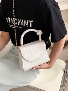 Túi đeo chéo mới đến với dây đeo dây chuyền, túi đeo vai nữ thiết kế họa tiết cá sấu và màu sắc đơn giản, túi đeo vai nữ, túi xách họa tiết sỏi sành điệu và cá tính, quà tặng Giáng sinh - trắng - Xem 7