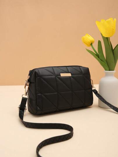 Fashionable Striped & Embroidered Casual Shoulder/Crossbody Camera Bag, Versatile And Stylish
