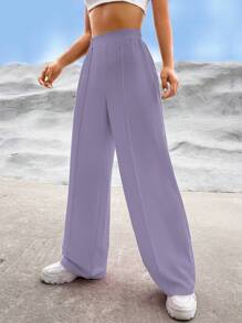 SHEIN EZwear Pantalones de pierna ancha de unicolor para uso diario de mujer