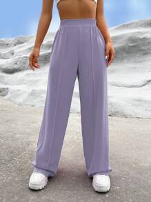 SHEIN EZwear Pantalones de pierna ancha de unicolor para uso diario de mujer