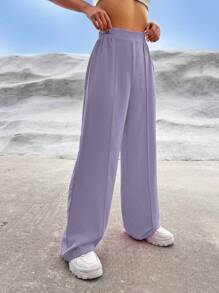 SHEIN EZwear Pantalones de pierna ancha de unicolor para uso diario de mujer