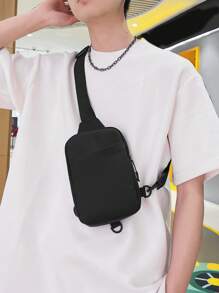 休闲男士单肩夏季胸包尼龙防水户外运动包腰包旅行包，送给父亲的礼物万圣节男士礼物秋季圣诞节尖叫男士包腰包男士斜挎包 - 黑色 - 查看 1