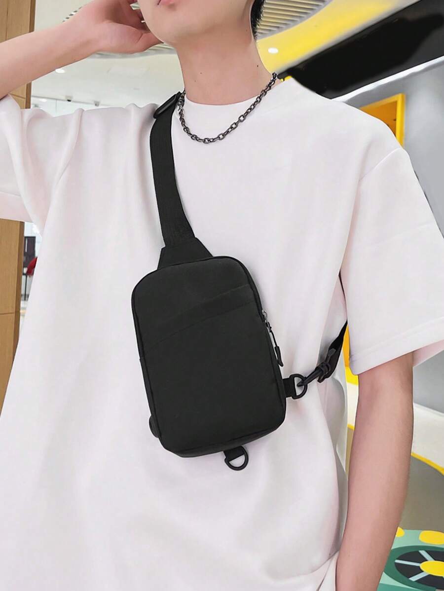 休闲男士单肩夏季胸包尼龙防水户外运动包腰包旅行包，送给父亲的礼物万圣节男士礼物秋季圣诞节尖叫男士包腰包男士斜挎包 - 黑色 - 查看 1