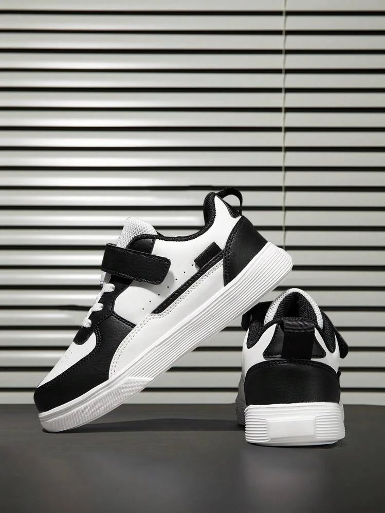 ボーイズカラーブロック面ファスナースケートシューズ屋外用 - ブラック&ホワイト - 見る 1