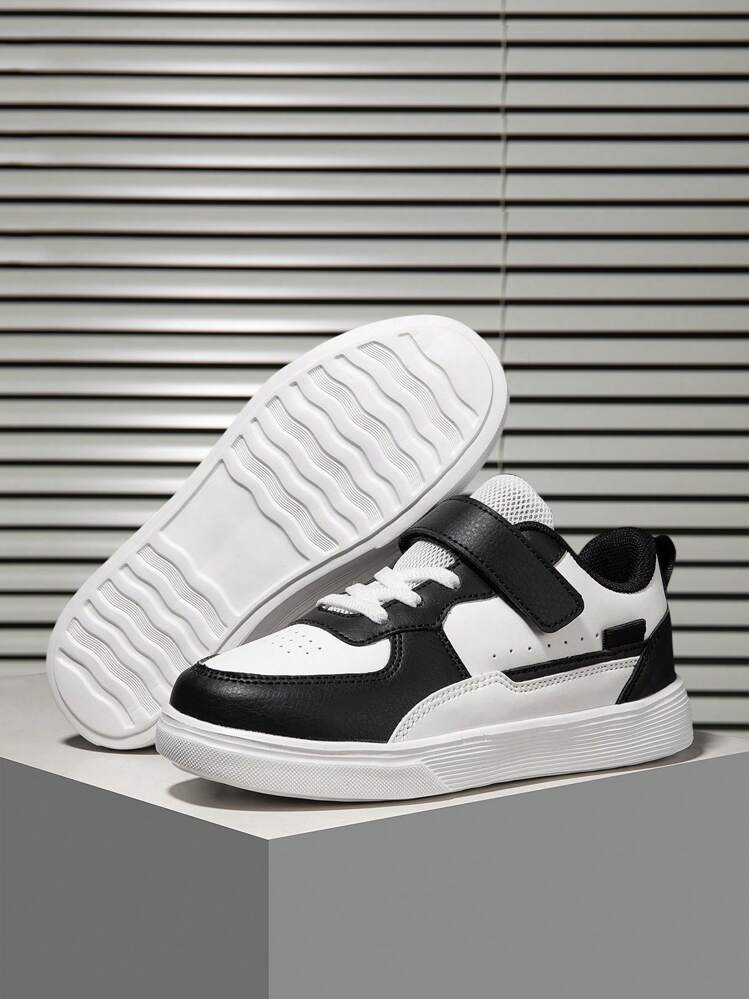 ボーイズカラーブロック面ファスナースケートシューズ屋外用 - ブラック&ホワイト - 見る 4