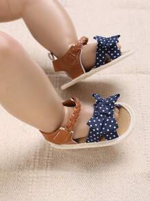 嬰兒波點圖案蝴蝶結裝飾編織涼鞋 - 藍色 - 查看 3