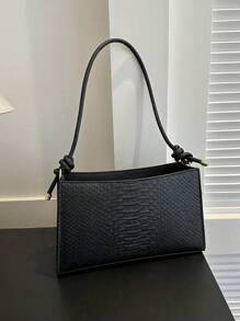 Túi vuông dập nổi da rắn Túi đeo vai thời trang màu đen - màu đen - Xem 3