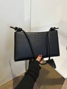 Túi vuông dập nổi da rắn Túi đeo vai thời trang màu đen - màu đen - Xem 4