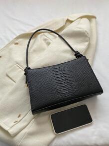 Túi vuông dập nổi da rắn Túi đeo vai thời trang màu đen - màu đen - Xem 8