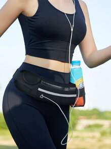 迷你修身腰包黑色帶USB充電端口,完美適用於戶外遊玩運動,輕便,便攜