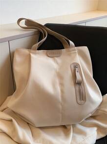 Túi tote đeo vai trước có khóa kéo Túi vải canvas thời trang dung tích lớn dành cho sinh viên mới tốt nghiệp, cô gái tuổi teen, sinh viên năm nhất, sinh viên năm hai, trung học cơ sở và trung học phổ thông, đại học & trung học phổ thông, hoàn hảo cho hoạt động ngoài trời, du lịch và quay lại trường học - trắng - Xem 1