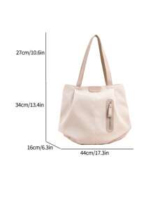 Túi tote đeo vai trước có khóa kéo Túi vải canvas thời trang dung tích lớn dành cho sinh viên mới tốt nghiệp, cô gái tuổi teen, sinh viên năm nhất, sinh viên năm hai, trung học cơ sở và trung học phổ thông, đại học & trung học phổ thông, hoàn hảo cho hoạt động ngoài trời, du lịch và quay lại trường học - trắng - Xem 3