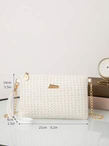Mini Straw Simplistic Solid Color Shoulder Hand Carry Clutch Chain Crossbody Bag - White - View 2