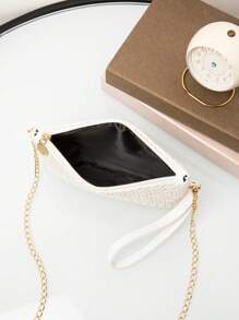 Mini Straw Simplistic Solid Color Shoulder Hand Carry Clutch Chain Crossbody Bag - White - View 5