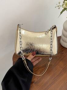 Mini Metallic Hobo Bag Gold Funky Chain Strap - Gold - View 1