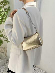 Mini Metallic Hobo Bag Gold Funky Chain Strap - Gold - View 2