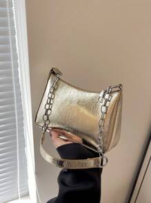 Mini Metallic Hobo Bag Gold Funky Chain Strap - Gold - View 4