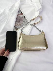 Mini Metallic Hobo Bag Gold Funky Chain Strap - Gold - View 6