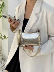 Mini Metallic Hobo Bag Gold Funky Chain Strap - Gold - View 8