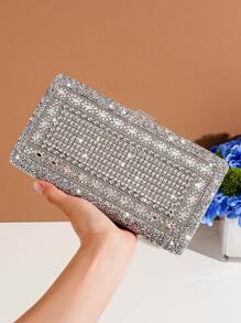 水鑽裝飾盒型包魅力四射手拿包適合派對 - 銀色 - 查看 1