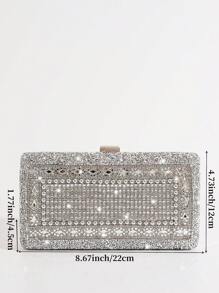 水鑽裝飾盒型包魅力四射手拿包適合派對 - 銀色 - 查看 3