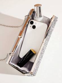 水鑽裝飾盒型包魅力四射手拿包適合派對 - 銀色 - 查看 7