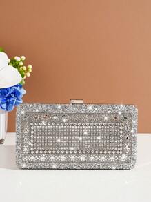 水鑽裝飾盒型包魅力四射手拿包適合派對 - 銀色 - 查看 8
