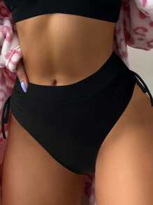Đáy Bikini Nữ Dây kéo màu trơn Giải trí - màu đen - Xem 1