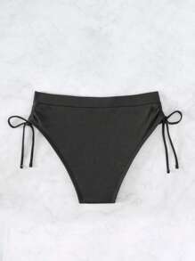 Đáy Bikini Nữ Dây kéo màu trơn Giải trí - màu đen - Xem 2