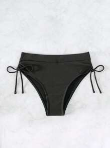 Đáy Bikini Nữ Dây kéo màu trơn Giải trí - màu đen - Xem 3