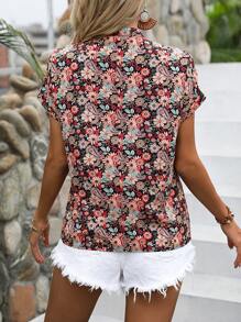 SHEIN Holidaya Floral Print Batwing Sleeve Blouse - Multicolor - View 2