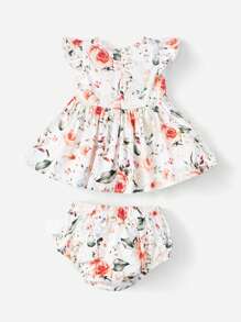 SHEIN Bộ đồ Em bé Xù Viên lá sen Dây kéo Hoa Tất cả trên in - Nhiều màu - Xem 2