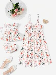 SHEIN Bộ đồ Em bé Xù Viên lá sen Dây kéo Hoa Tất cả trên in - Nhiều màu - Xem 5