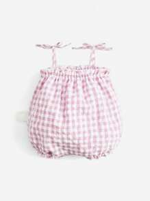 SHEIN 嬰兒嬰兒1入組格子圖案吊帶連體短褲 - 彩色 - 查看 2