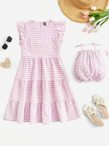 SHEIN 嬰兒嬰兒1入組格子圖案吊帶連體短褲 - 彩色 - 查看 3