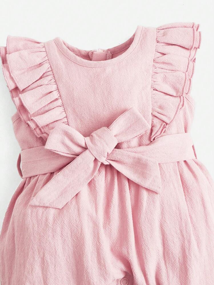 SHEIN חגור קפל רוכסן פשוט אוברולים לתינוקות - ורוד בייבי - ראה 5