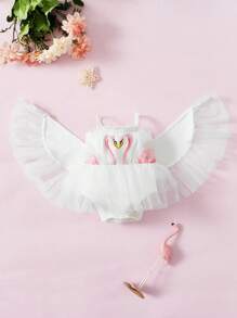 SHEIN 鈕扣 網拼接 揉皺動物嬰兒服 - 白色 - 查看 1