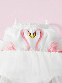 SHEIN 鈕扣 網拼接 揉皺動物嬰兒服 - 白色 - 查看 3