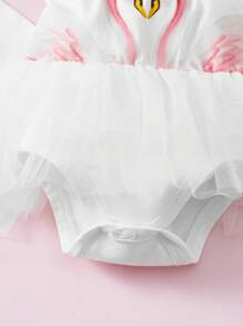 SHEIN 鈕扣 網拼接 揉皺動物嬰兒服 - 白色 - 查看 4