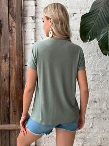 SHEIN Maternity Solid Nursing Tee - Mint Green - View 3