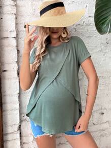 SHEIN Maternity Solid Nursing Tee - Mint Green - View 5